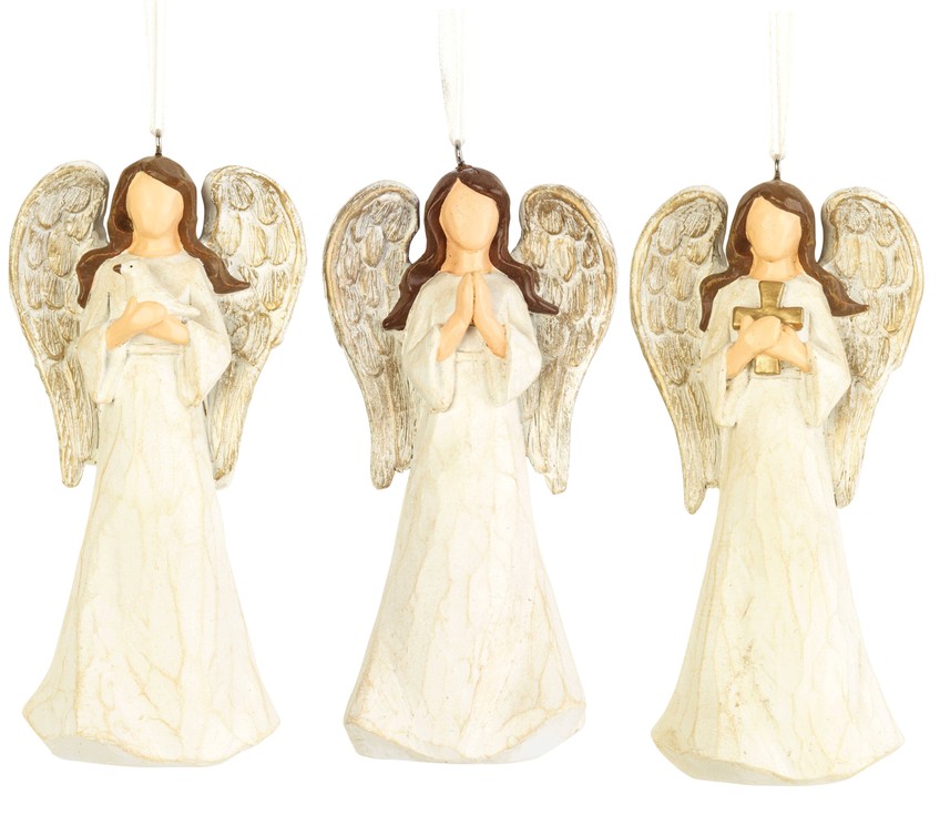 Angel Ornament Wood Look 3 Assted 