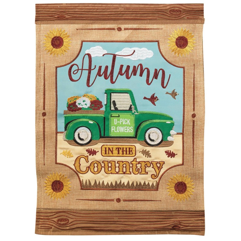Autumn In The Country Truck Burlap Flag