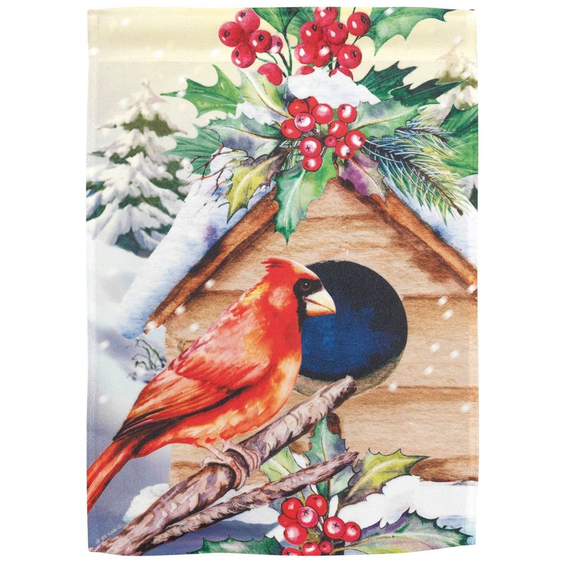 Bird With Birdhouse Print Flag
