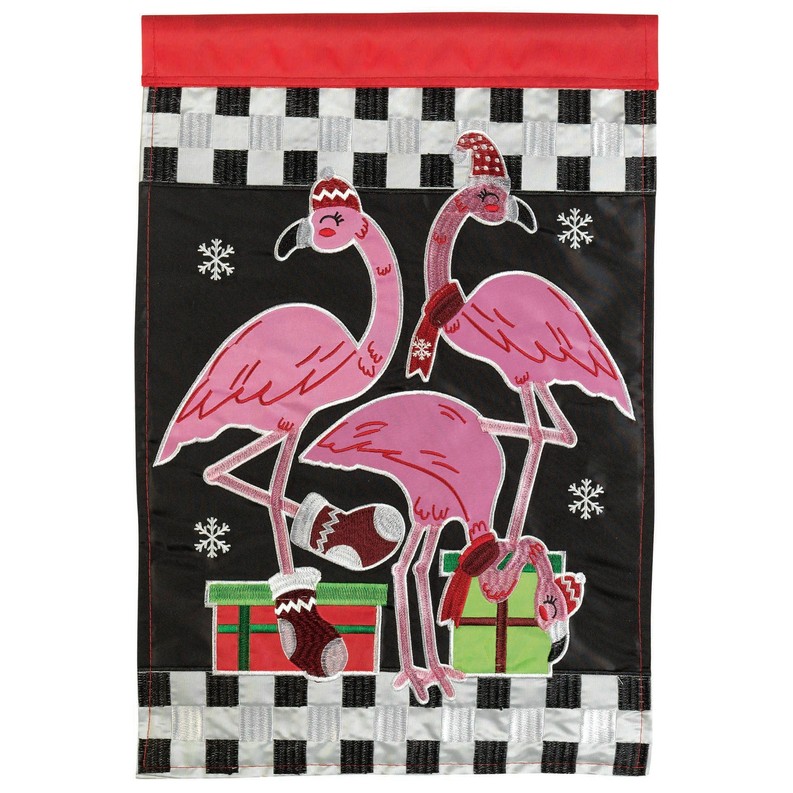 Christmas Flamingos Double Applique Flag