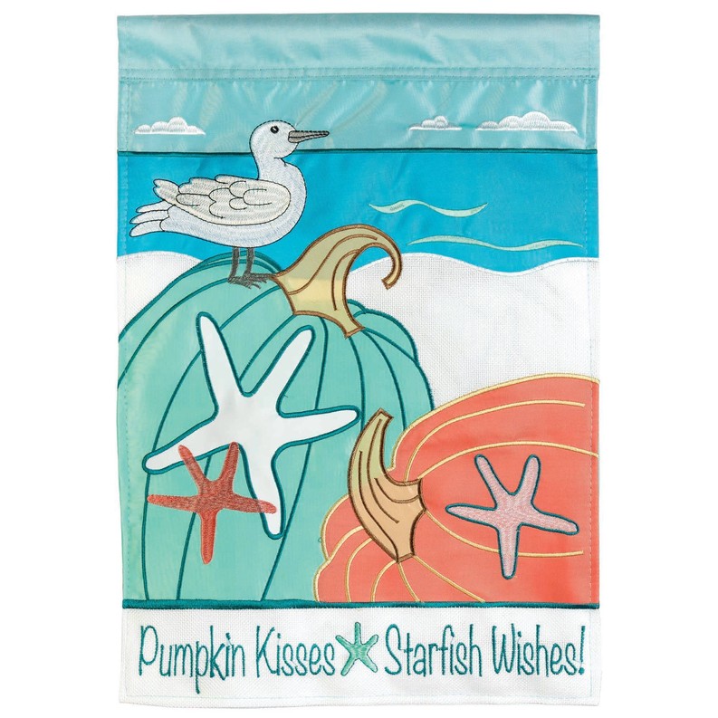 Coastal Fall Pumpkins Burlap Flag