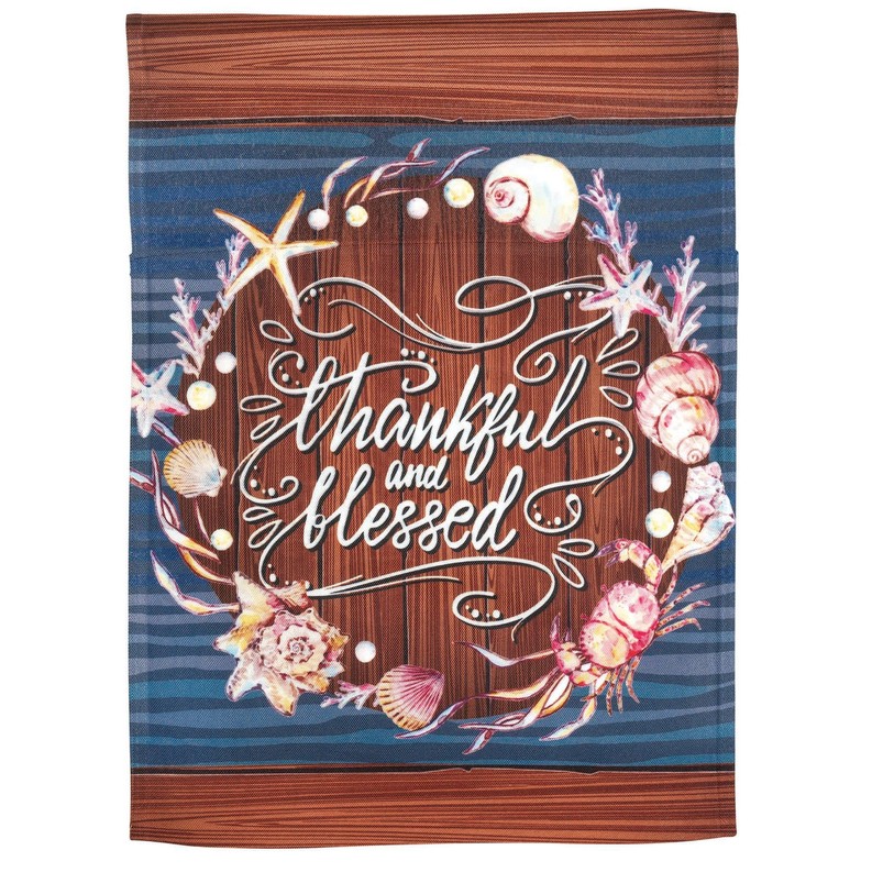 Coastal Wreath Thankful & Blessed Garden Print Flag