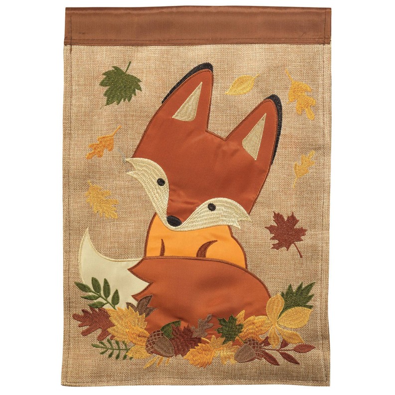 Fall Fox Burlap Double Applique Garden Flag