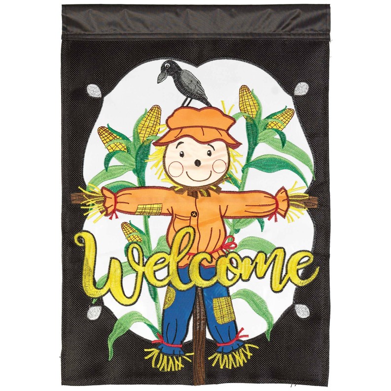 Fall Welcome Scarecrow Flag Poly 