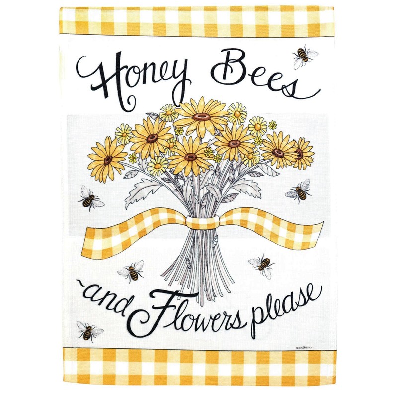 Flag Honey Bees Flowers Polyester 