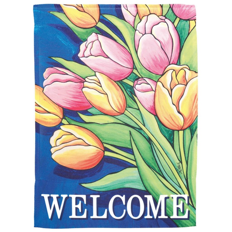 Flag Welcome Tulips Polyester 