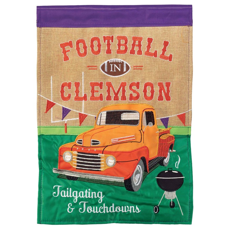 Football In Clemsn Org& Flag Burlap