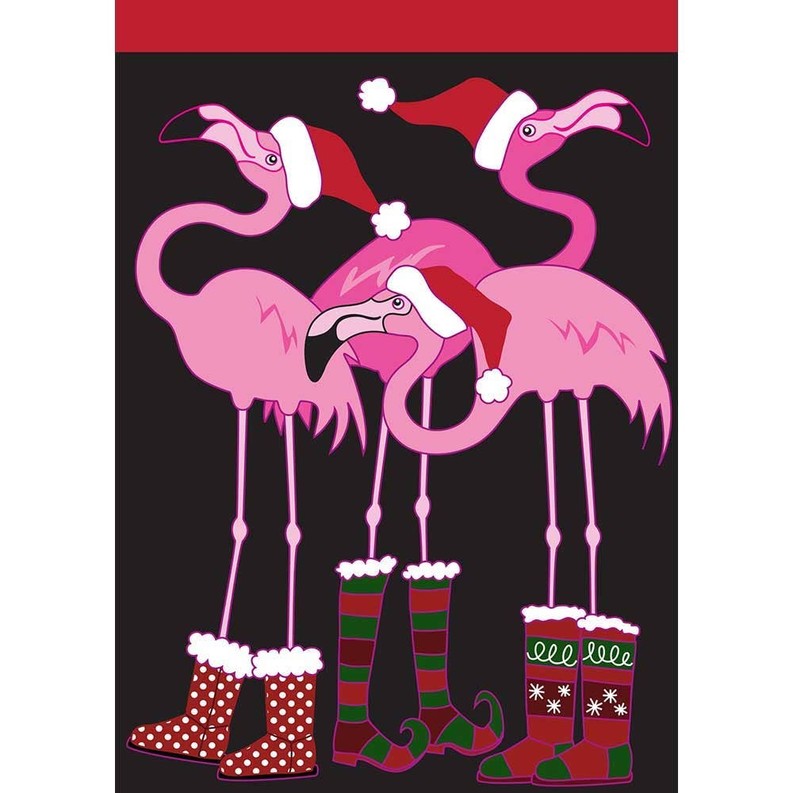 Garden Christmas Flamingos Flag