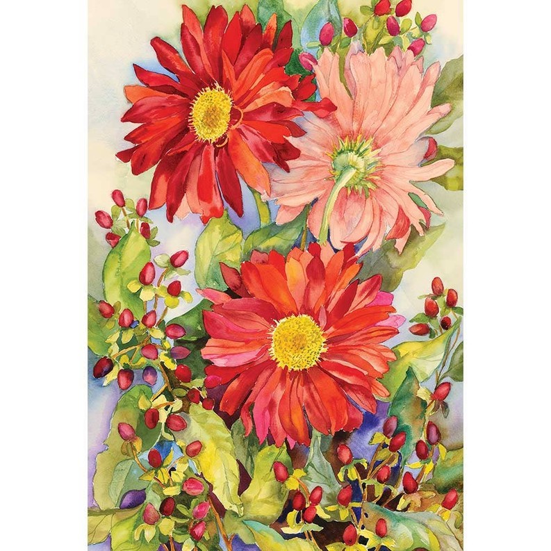 Garden Gerbera Daisies & Berries Flag