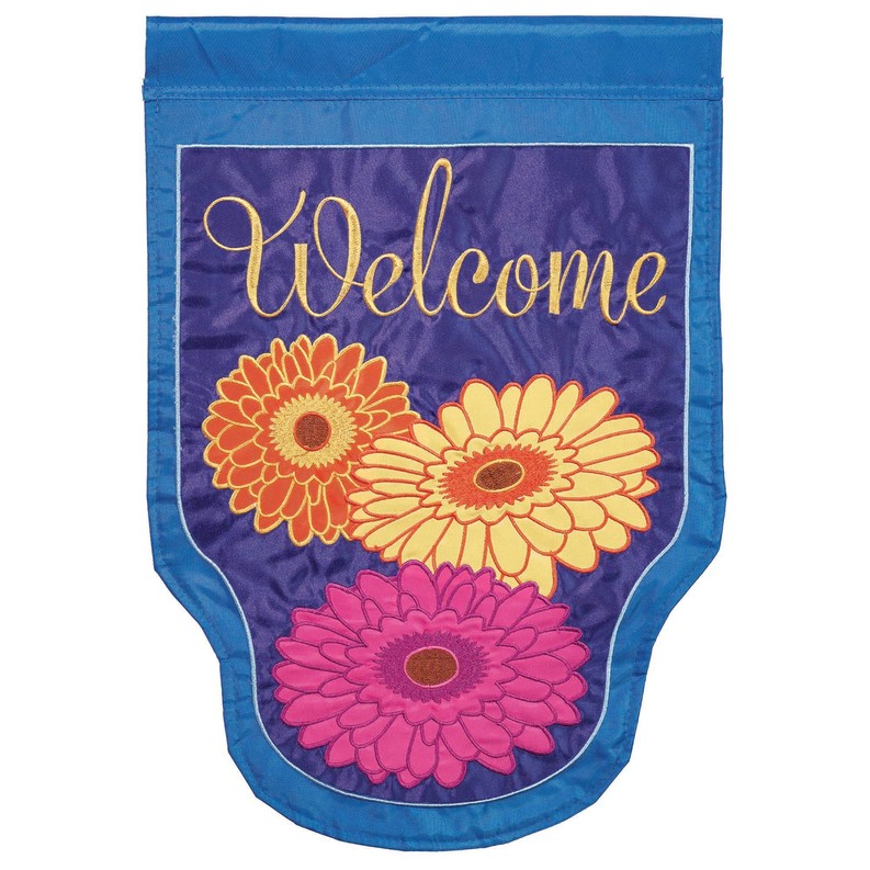 Gerber Daisies Welcome House Flag Double Applique
