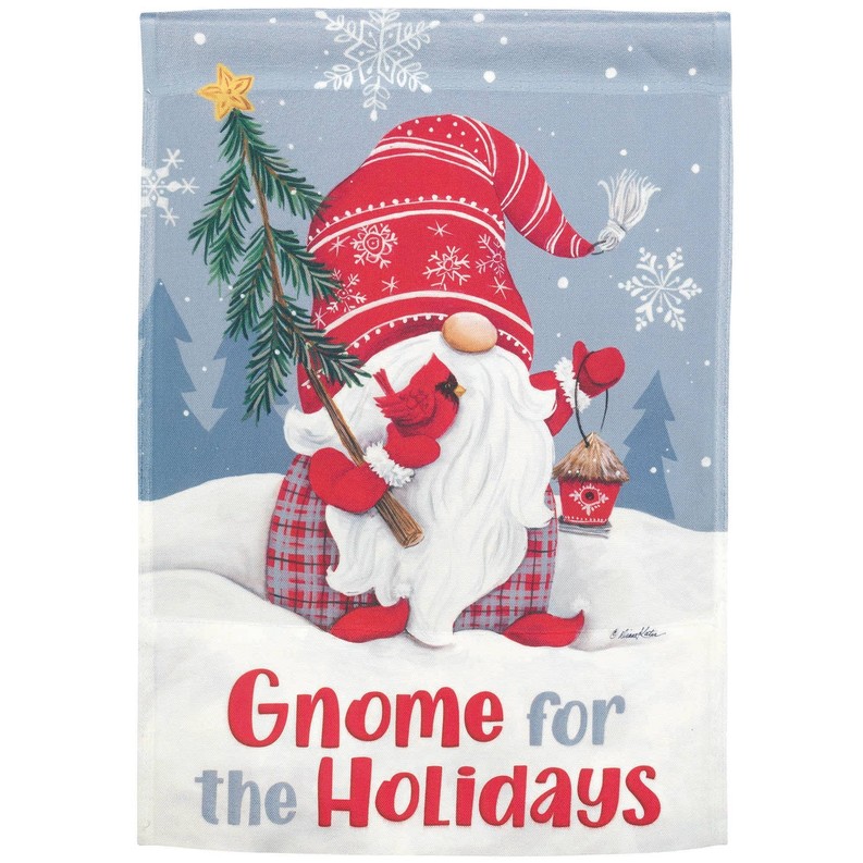 Gnome For The Holidays Garden Print Flag