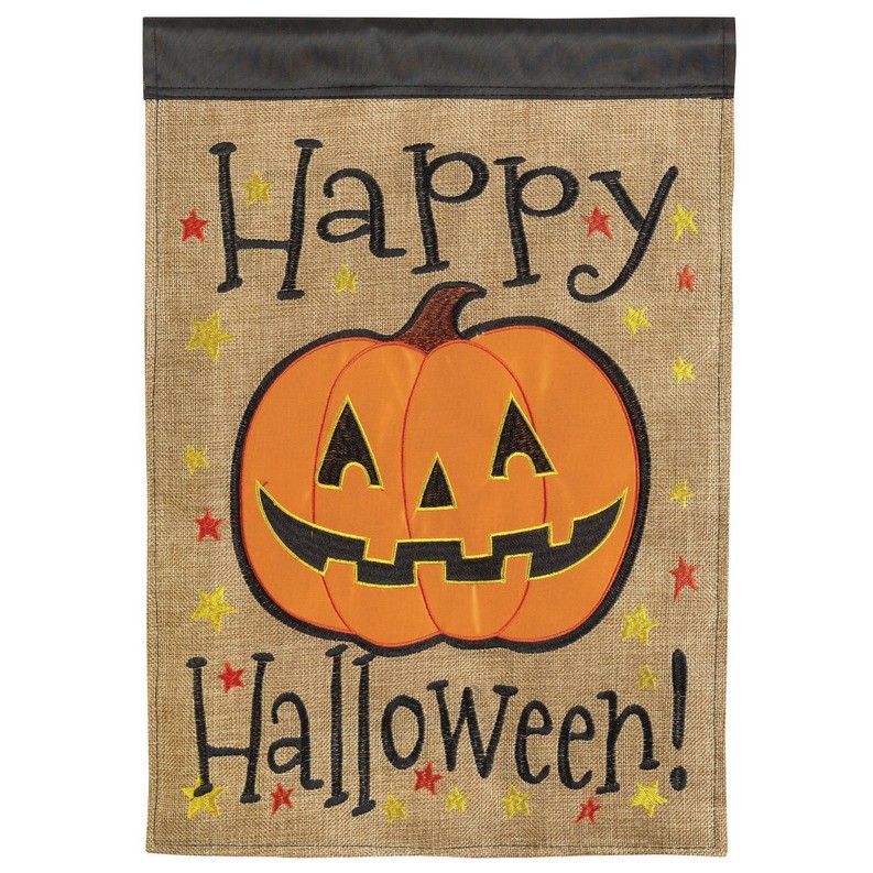 Happy Halloween Jack-O-Lantern Burlap Flag
