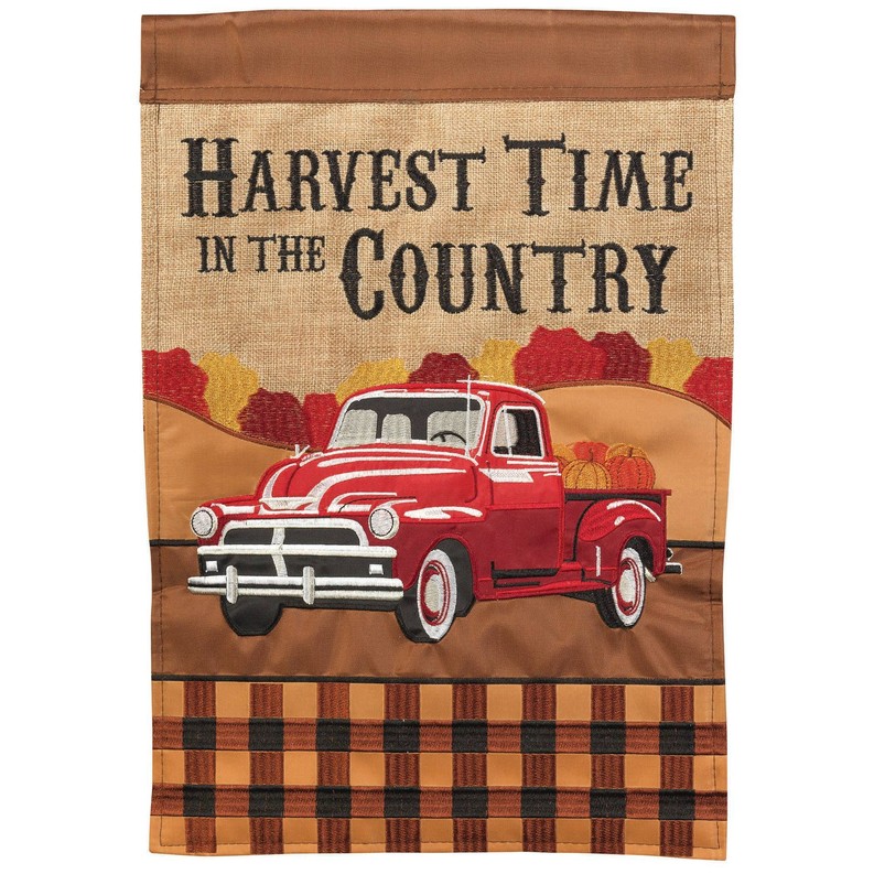 Harvest Time In The Country Truck Burlap Flag