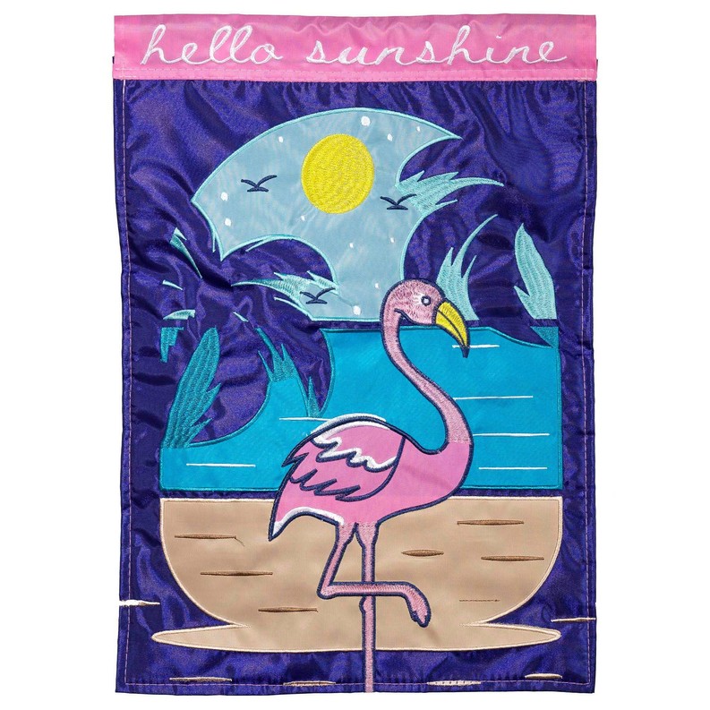 Hello Sunshine Flamingo Applique Garden Flag