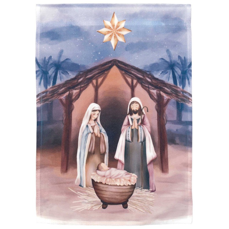 Holy Family In Creche Flag Poly 