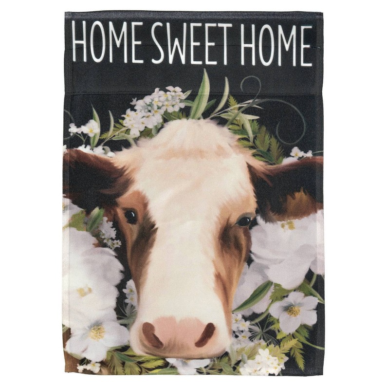 Home Sweet Home Cow Floral Print Flag