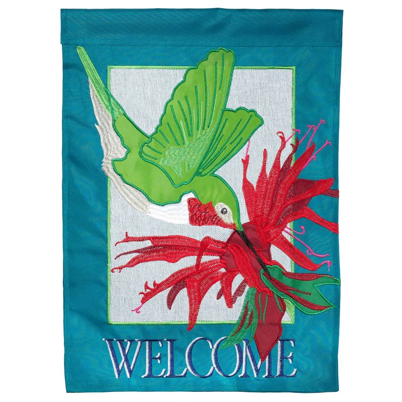 Hummingbird Welcome Burlap Flag