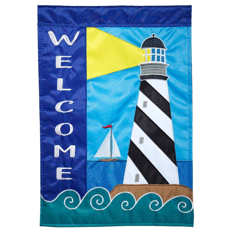 Lighthouse Welcome Nautical Double Applique Garden Flag
