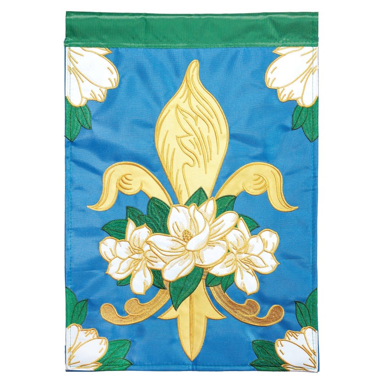 Magnolia Fleur De Lis Applique Garden Flag