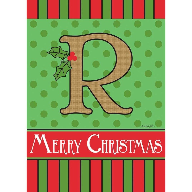 Merry Christmas Monogram Burlap Garden Flag