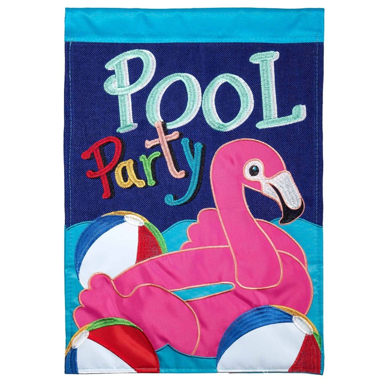 Pool Party Burlap Flamingo House Flag Double Applique