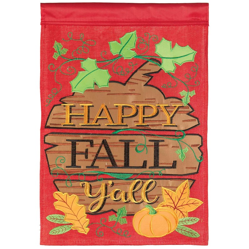 Pumpkin Happy Fall Y'All Flag Burlap