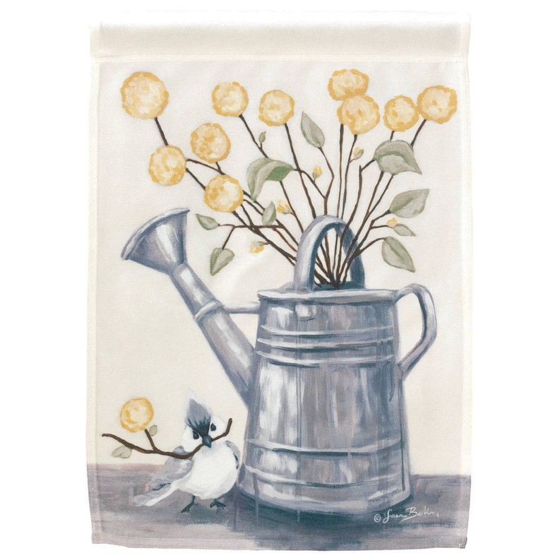 Rustic Watering Can Sharing Flowers Print Flag
