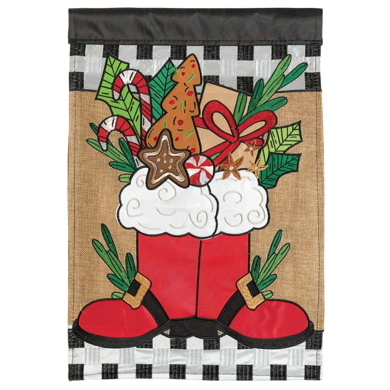 Santa Boots Burlap Double Applique Garden Flag