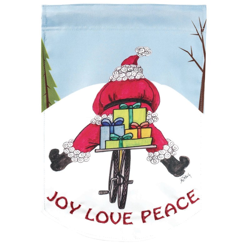 Santa On A Bicycle Double Applique Plus Garden Flag