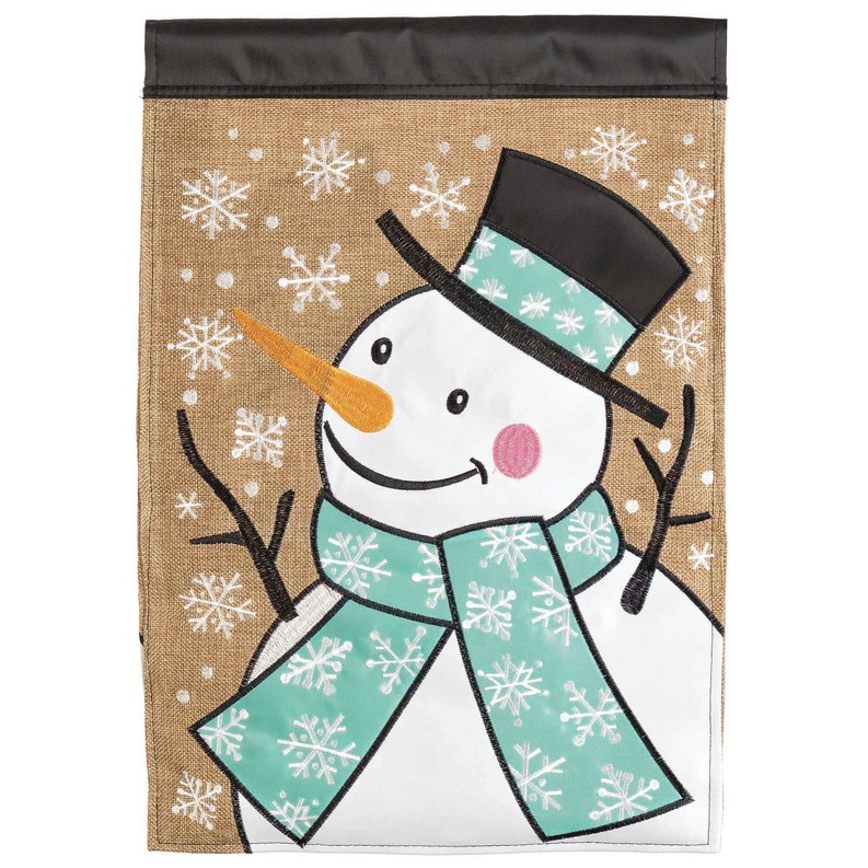 Snowman Burlap Double Applique Garden Flag