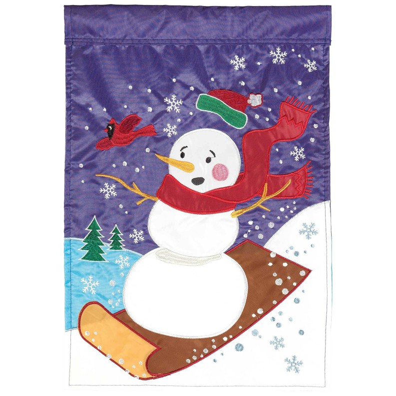 Snowman Sledding Flag Poly