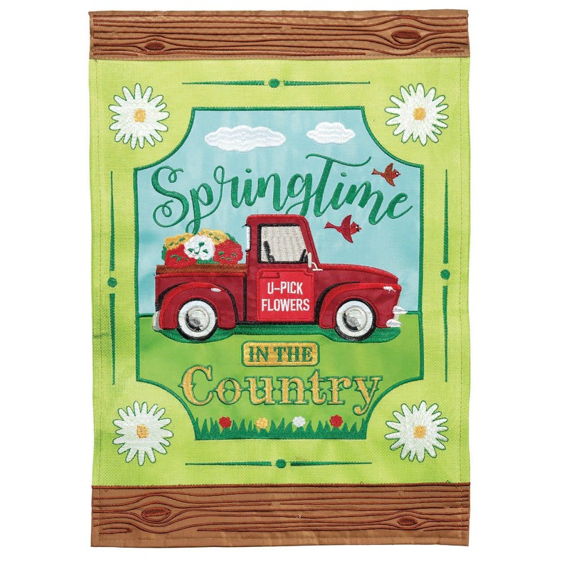 Springtime In The Country Burlap Double Applique Flag
