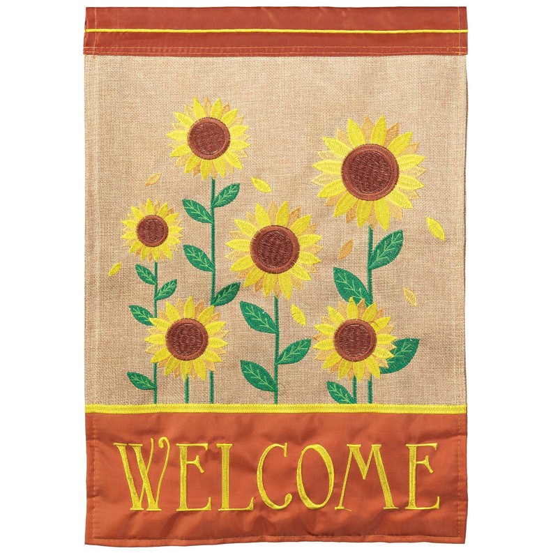 Sunflowers Welcome Flag Burlap 