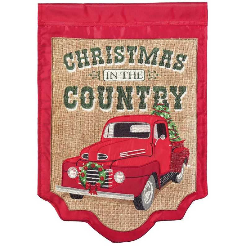 Truck Christmas In Cntry Flag Burlap 