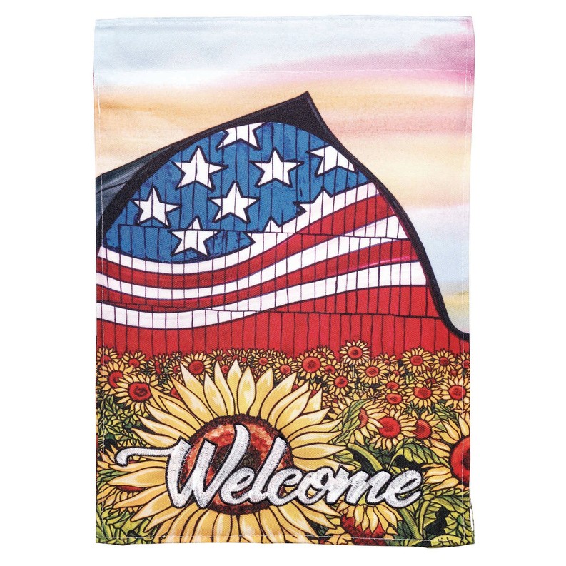 Welcome Americana Barn Garden Double Applique Flag