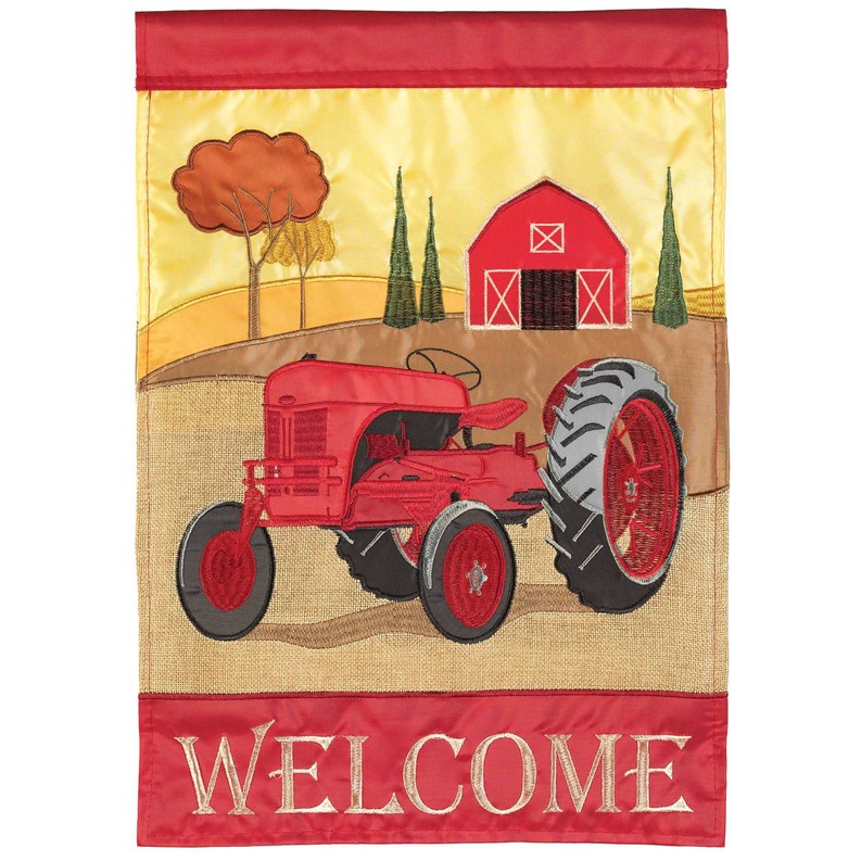 Welcome Fall Tractor Flag Burlap