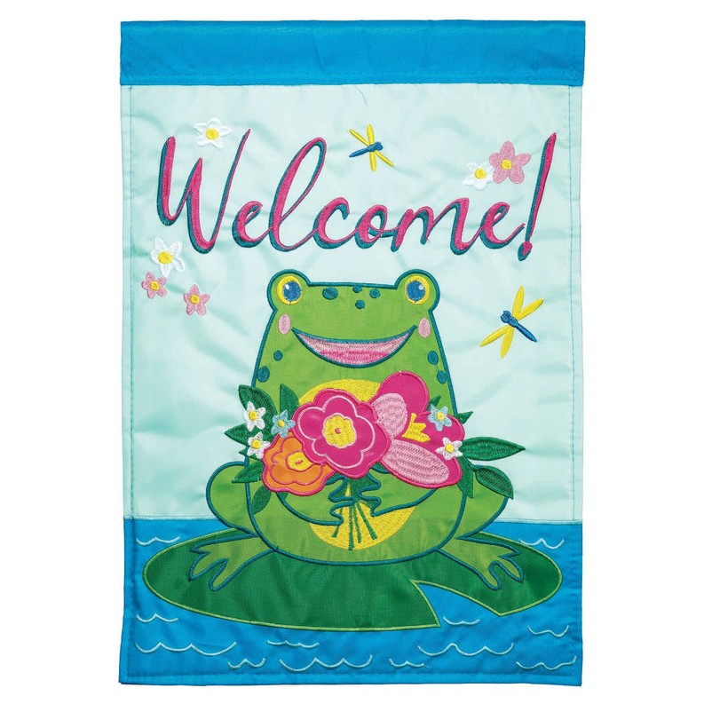 Welcome Frog Double Applique Plus Garden Flag