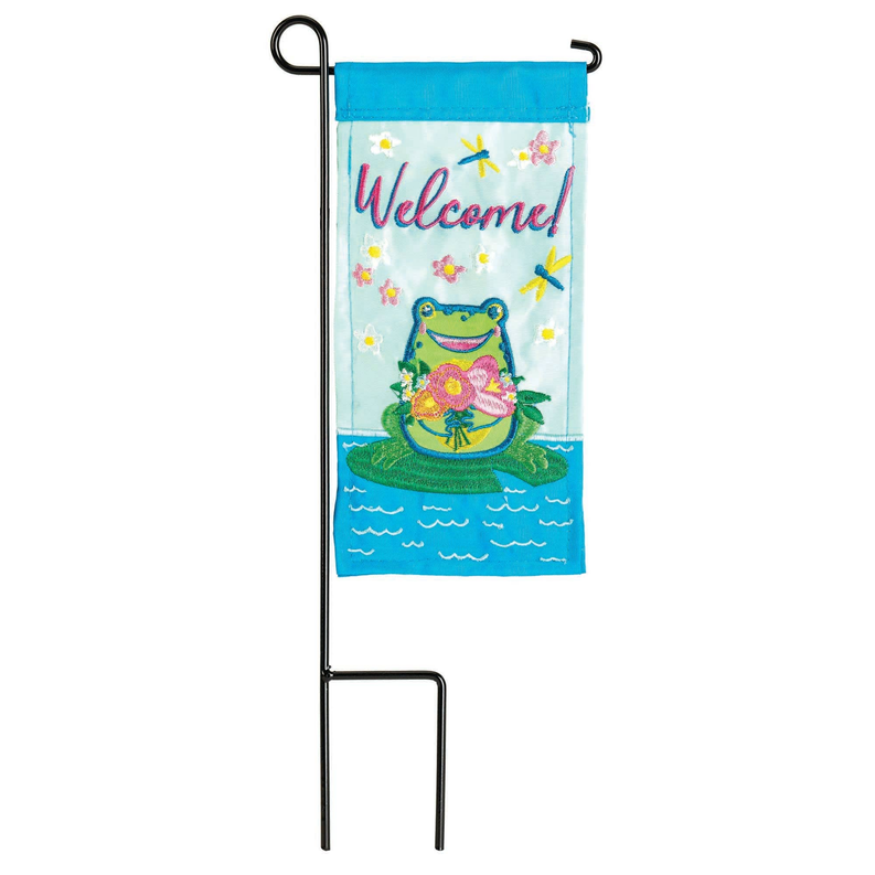 Welcome Frog Mini Flag With Flag Pole Stake