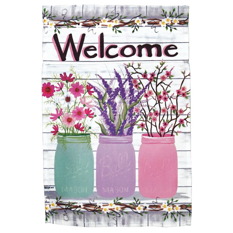 Welcome Jars Of Flowers House Print Flag