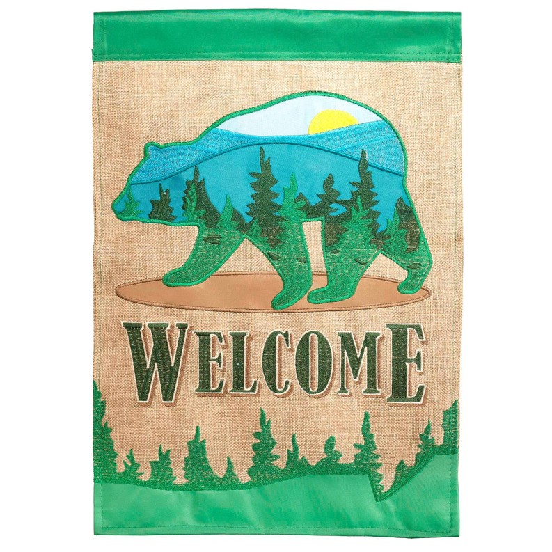 Welcome Mountain Bear Double Applique Flag