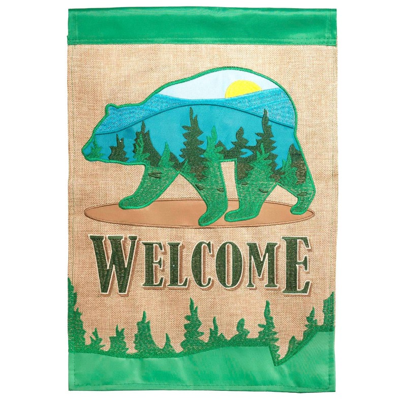 Welcome Mountain Bear House Flag Double Applique