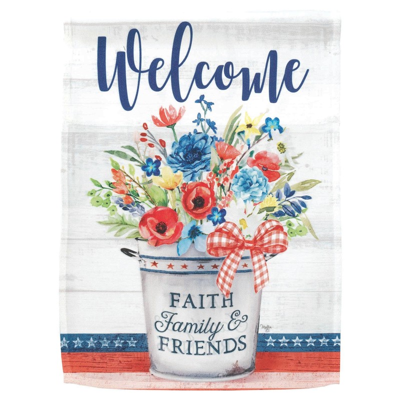 Welcome Patriotic Flower Jar Print Flag