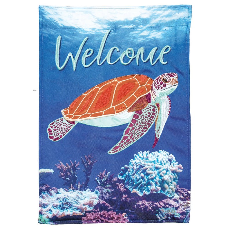 Welcome Sea Turtle Applique Garden Flag