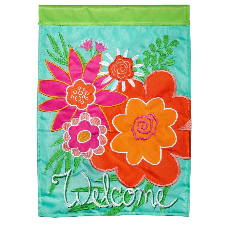 Welcome Summer Floral House Flag Double Applique