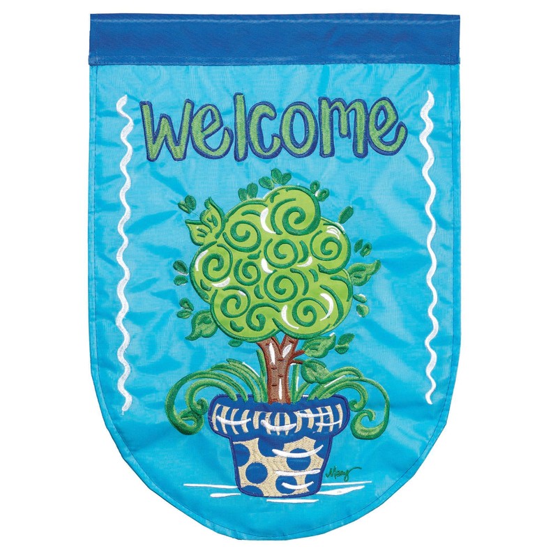 Welcome Topiary Shaped Double Applique Garden Flag