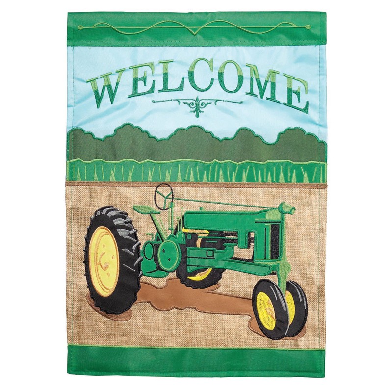 Welcome Tractor Flag Garden Double Applique