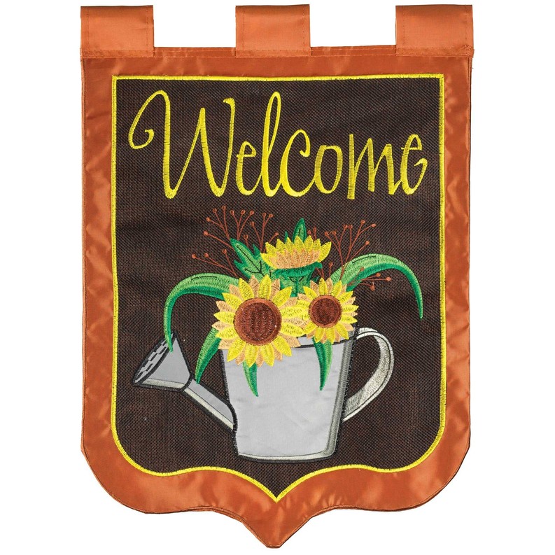 Welcome Watering Can Flag Burlap 