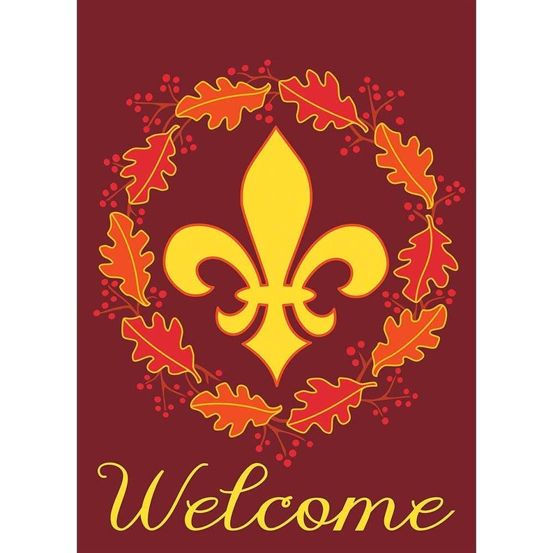 Welcome Wreath Fleur De Lis Garden Flag