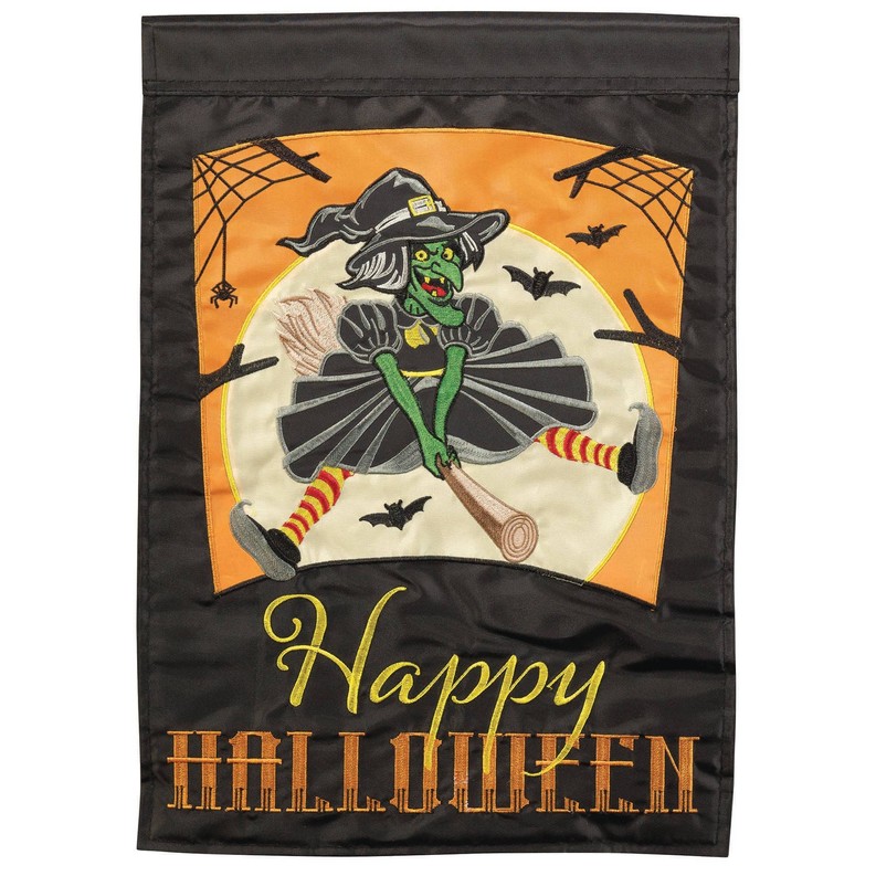 Witch Happy Halloween Double Applique Garden Flag