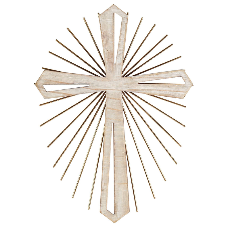 Wood With Metal Starburst Wall Cross